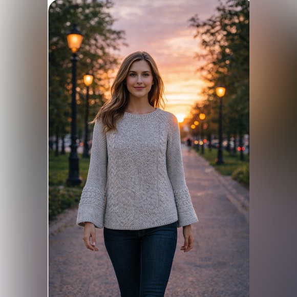 Ann Taylor Sweaters - Ann Taylor Grey Cable Knit Wool Camel, Cashmere Sweater LP NWT